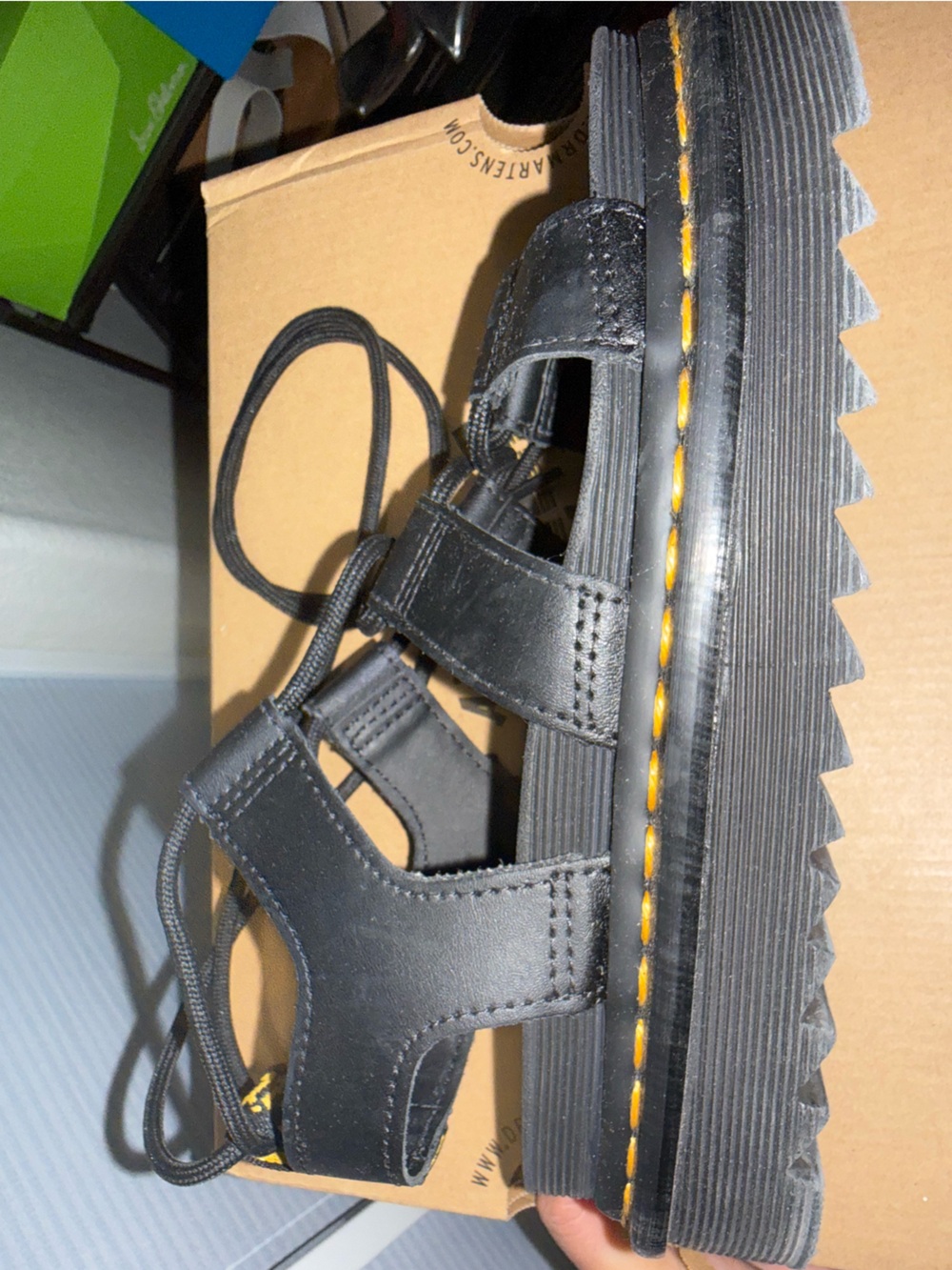 Dr. Martens Black Sandals with Yellow Stitching